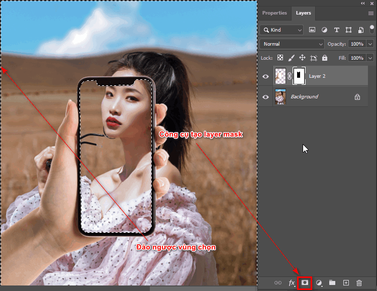 Cách tạo màng hình điện thoại nhìn xuyên background trong photoshop