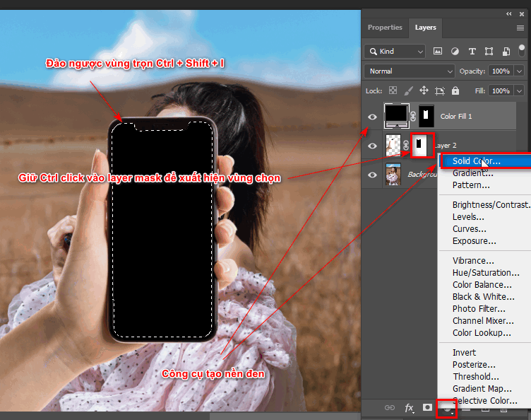 Cách tạo màng hình điện thoại nhìn xuyên background trong photoshop