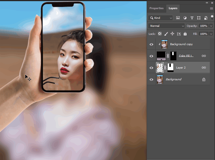 Cách tạo màng hình điện thoại nhìn xuyên background trong photoshop