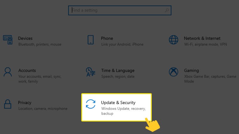 Đến Update and Security