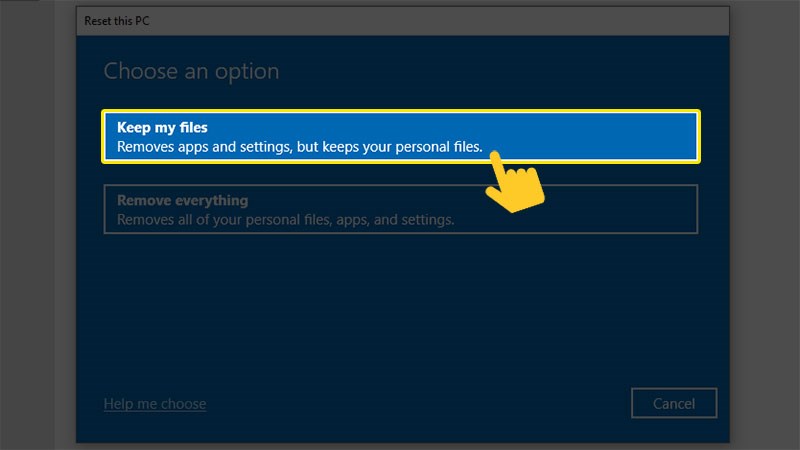 Chọn Keep my files